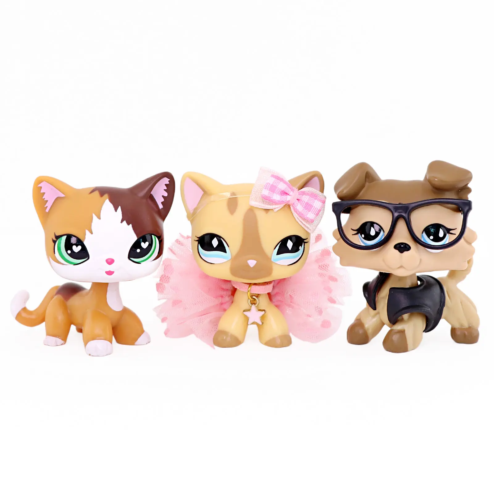 3 Pcs Collectible Mini Pet Figurines,Cat & Dog Animal Toy Set with Fashion Outfit Accessories, Cute Mini Figures for Kids Play & Diorama Decor
