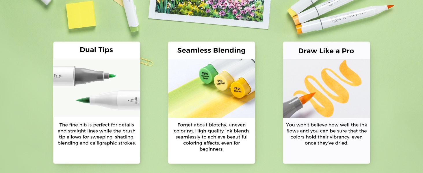 Ohuhu Alcohol Markers: Brush & Fine -  320 Colors - Refillable - Double Tipped Alcohol-based Art Sketch Marker Set for Artist Adults Coloring Illustration - Honolulu B Series of Ohuhu - Women's Day Gift