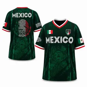 2026 Mexico Soccer Jersey, Chichén Itzá Pyramid Graphic Retro Soccer Jersey, All over Print, Casual Style for All Seasons, Classic Throwback Jersey Sportswear Top