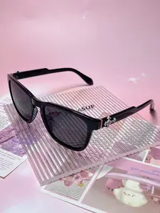 Unisex Geometric Frame Cross Pendant Accessory, Elegant Rhinestone Design, Square Shape, Decorative Lens, Casual Fashion Eyewear