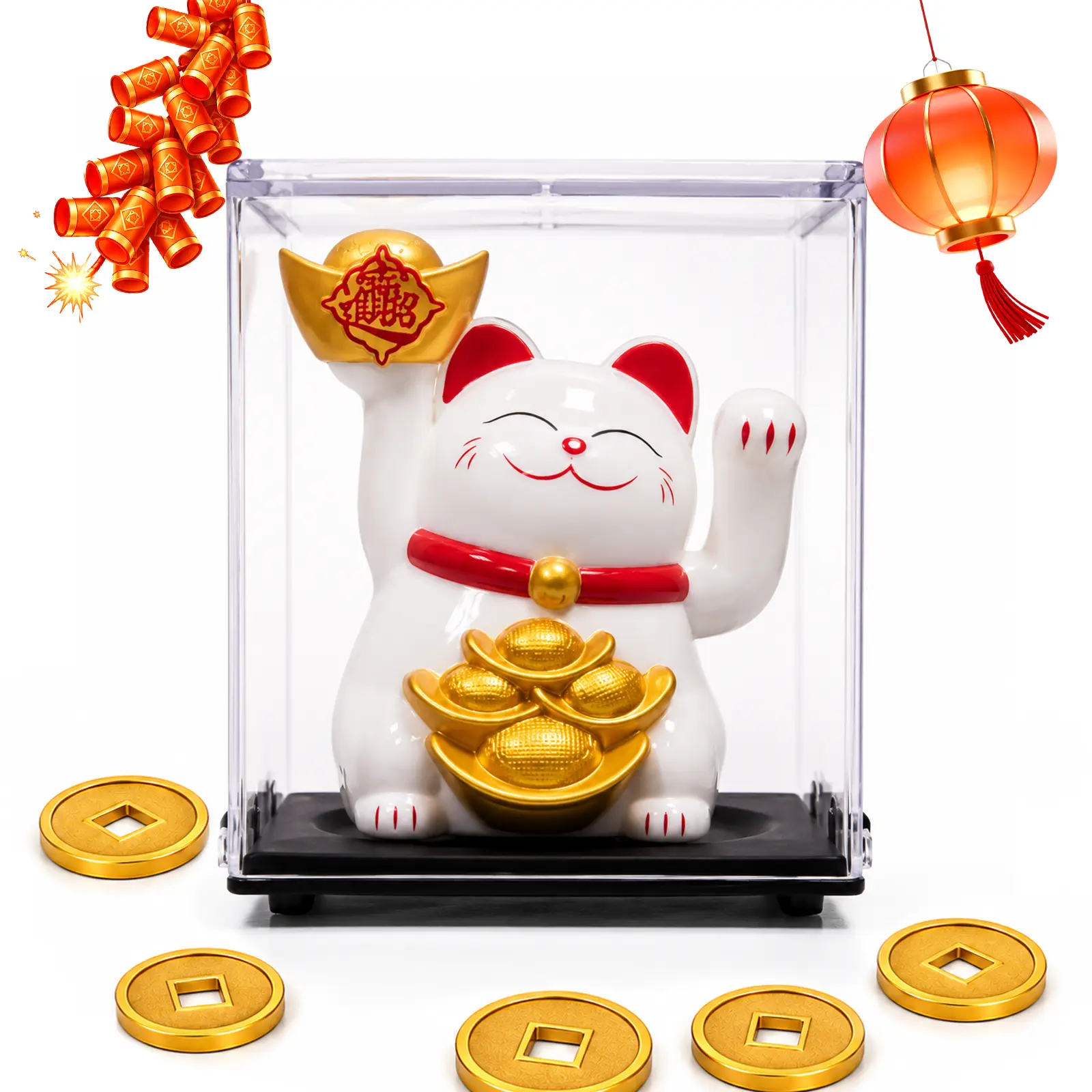 Lucky Cat Waving Arm – Traditional Chinese Feng Shui Maneki Neko, for Car, Business Premises, Offices, and House – an Auspicious Charm for Good Fortune and Luck,2 inch