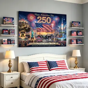 2026 USA 250 Years of Freedom Commemorative Canvas Art Poster, American History Timeline Patriotic Wall Decor, 4th of July Hanging Decor for Porch & Living Room