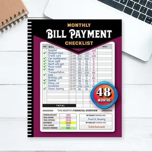 48-Month Monthly Bill Payment Tracker, Family Budget Financial Planner, Easy-To-Track Expense and Income Ledger Notebook
