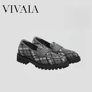 Recommend Size down ½| VIVAIA Women's Round-Toe Platform Chunky Loafers, Height Boosting,Stable Block Heel,Herbal Arch Support Breathable Knit,Blister-Free Heel Padding ,Lightweight Preppy Style / Office Chic / Date Night (Francesca)