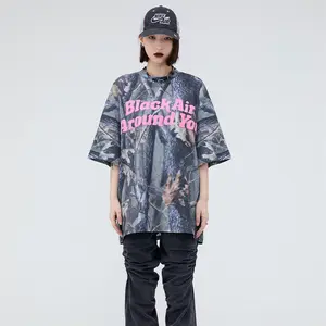 Letter Foamed Print True Leaf Camo Digital Loose Short Sleeve