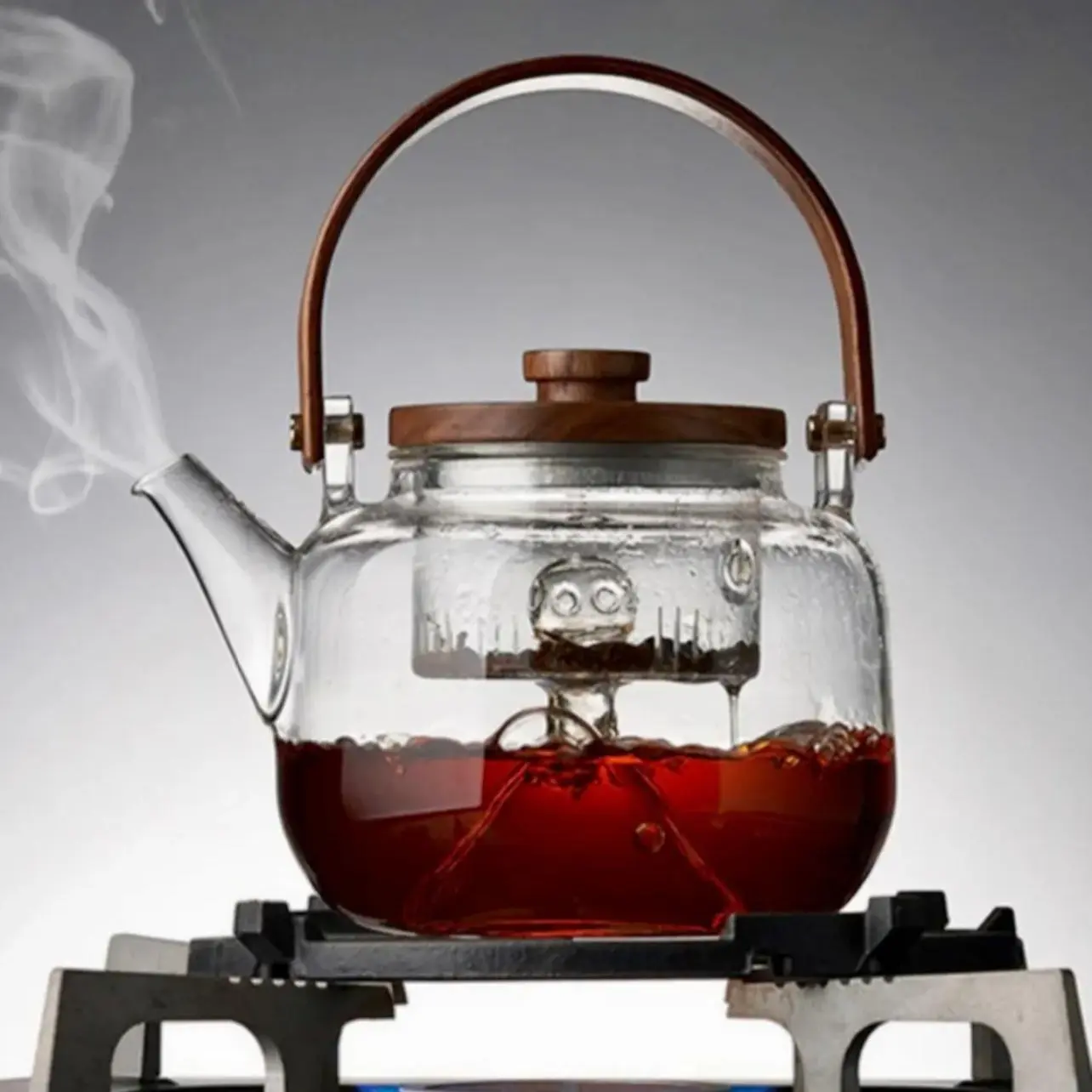Borosilicate Glass Steaming Glass Tea Kettle/Tea Pot - 27 fl oz with Traditional and Steaming Infusers for Enhanced Tea Brewing Options