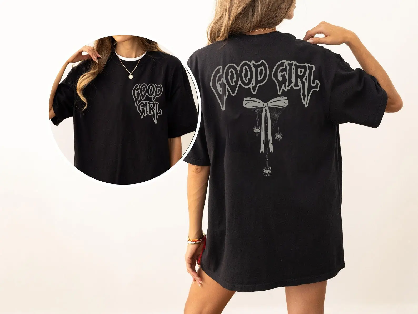 Good Girl halloween Sweatshirt Tee Rustic look shirt Grunge Aesthetic T- shirt Bookish Tee Spider Web dark coquette clothes, Halloween shirt