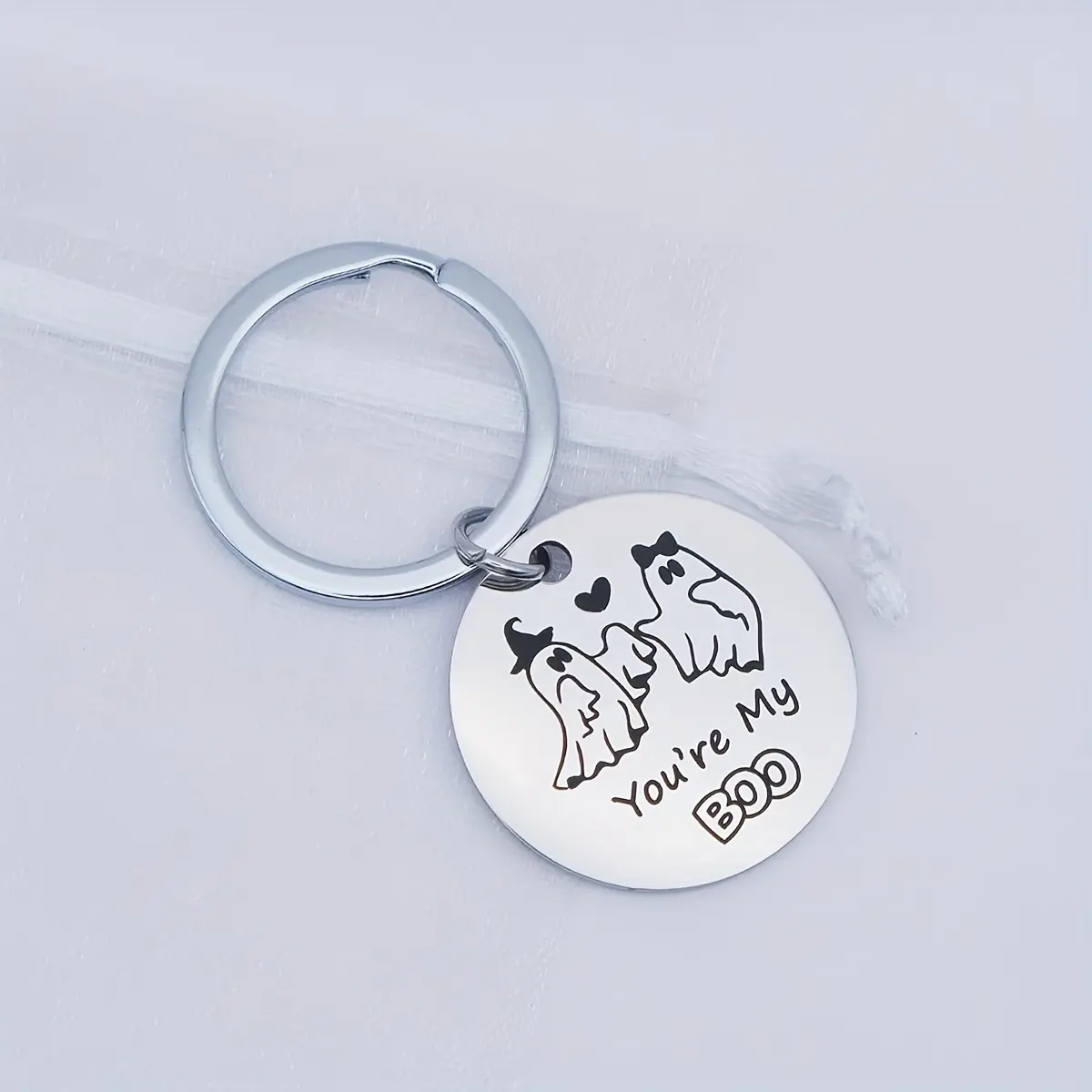 1/20pcs Stainless Steel "You're My BOO" Engraved Keychain - Halloween-Themed Round Pendant with Ring Buckle, Ideal Gift for Friends, Perfect for Halloween Basket Decorations, Halloween Accessories|Playful Design|Durable Keychain, Halloween Decorations