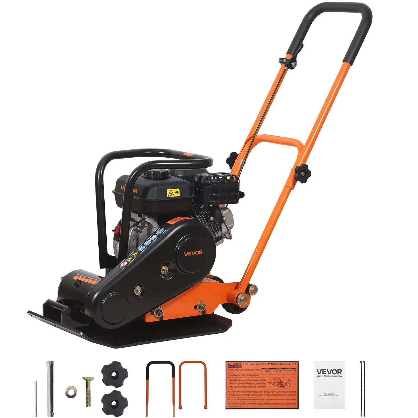 VEVOR Gas-Powered Plate Compactor, 6.5 HP 196CC Engine, 5600 VPM Vibrating Ground Rammer, 2360 lbs Force, 20.1 x 15 in Plate, Walk-Behind Compactor for Landscaping, Asphalt, Foundation, and Soil Work