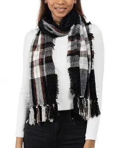 Charter Club Women's Black Chenille Plaid Scarf