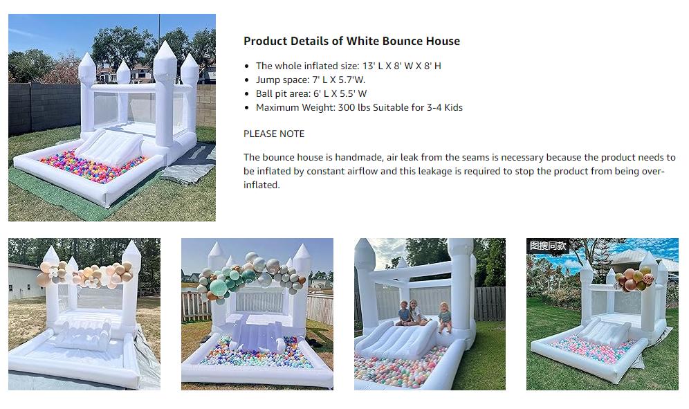 White Oxford Fabric Bounce Houses With  Blower For Children Kids Jumping Castles Wedding Birthday Party Games Bouncy House Room White Bounce House - 13x8x8ft Oxford White Bouncy House with Slide & Ball Pit, Perfect for Parties & Events