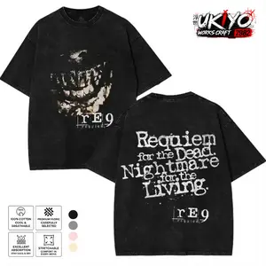 Resident Evil 9 Requiem for the Dead Art Horror Game T-Shirt Vintage Washed Oversized Tee Gothic Streetwear Heavyweight Cotton Unisex Top