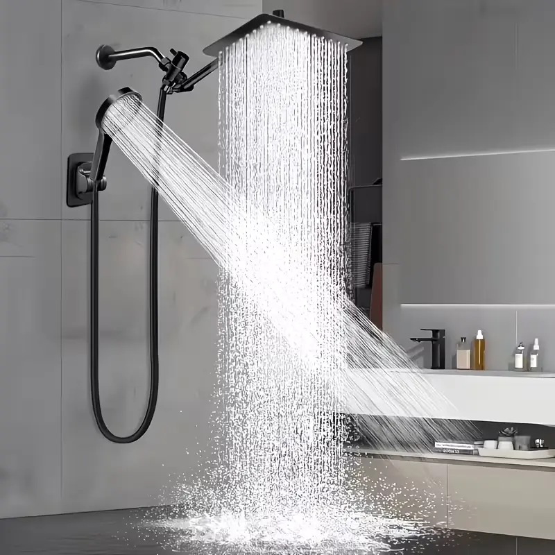 High Pressure Boosting Shower Head Set for Low Water Pressure, 8 Inch Large Rain Shower & 7-Function Handheld Shower with 3-Way Switch Diverter Full Shower Accessories Kit ensemble adjustable extension arm