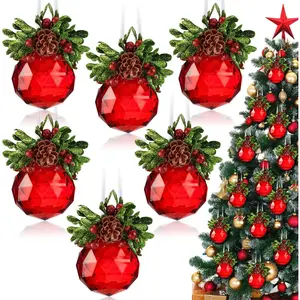 6 Pcs 3 Inch Mistletoe Crystal Christmas Ornament Red Jewel Wedding Christmas Acrylic Kissing Ball Hanging Mistletoe Ornament for Christmas Tree Home Christmas Party Supplies Xmas Gifts