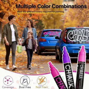 8-Color Window Chalk Markers for Cars Glass Washable 8 Colors Liquid Chalk Marker Pens Wet Erasable Non-toxic Erasable Glass Pen 6mm Reversible Bullet & Chisel Tip Chalkboard Markers Car Window Paint Pen for Auto Mirror Poster Smooth Writing