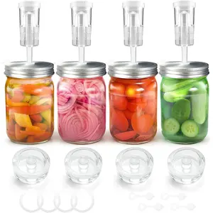 4 Pack Fermentation Kit, Stainless Steel Fermentation  and Glass Weights for 86MM Wide Mouth Mason Jars (No Jars)