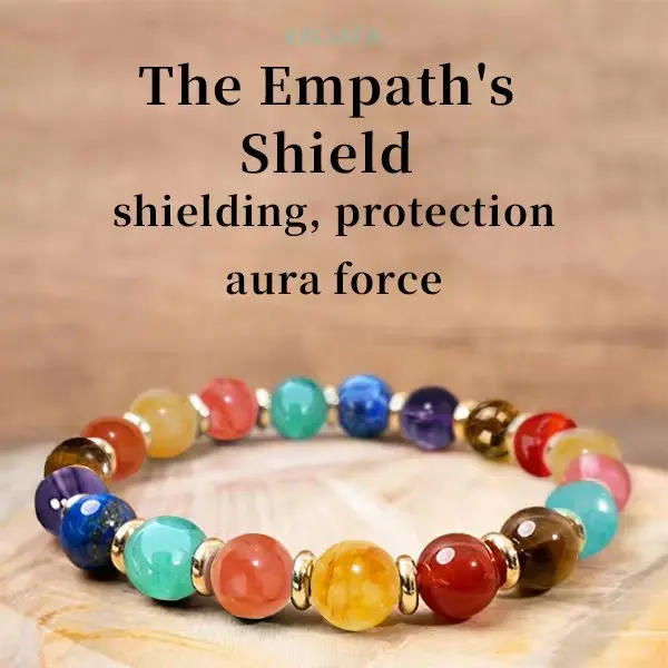 KROAFA 1-Piece Empath’s Shield Crystal Healing Protective Bracelet-Bangle, 8mm Natural Stones Mixed Beads (Dragon Vein Agate, Red Jasper, Tiger Eye, Lapis Lazuli, Rose Quartz, Amethyst), Elegant Look Daily Wear Unisex Gift Jewelry for Courage & Confidence