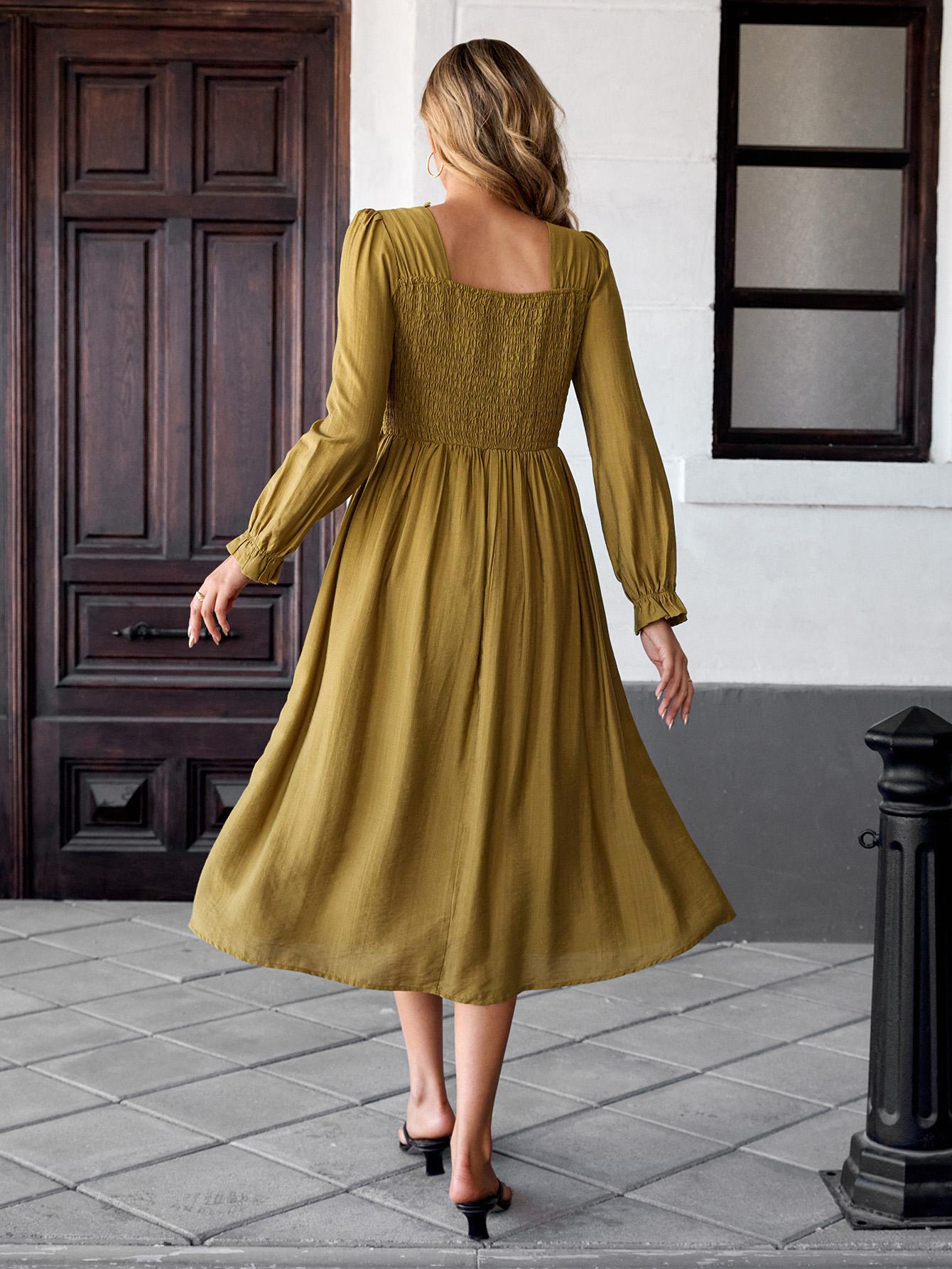 Chicovar Women's Boho Maxi Dress Lace V Neck Puff Sleeve Vintage Flowy Dress for Spring Date Nights, Easter dress,Vacation & Party, Festive Holiday Dress for Christmas | Low Iron Care
