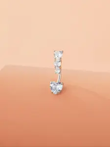 Luxury Fashion Heart-Shaped Artificial Zircon Cz Bling Belly Ring, Gems For Piercings, Women's Body Jewelry, Casual Party Accessory, All Seasons Wear