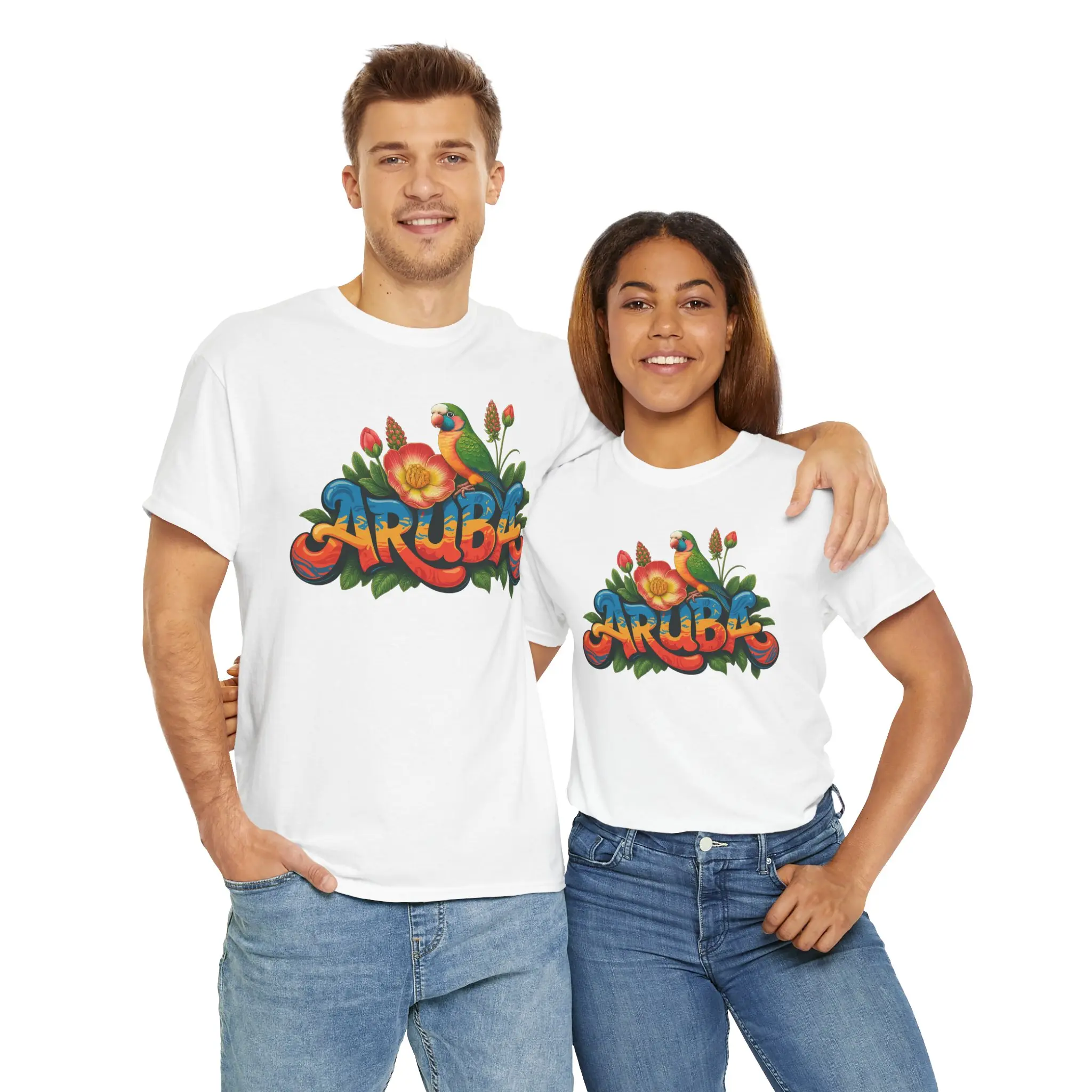 Aruba Organic Color Splash T-Shirt, Beach Vacation Summer Tee, Unisex Graphic Tee, Vibrant Tropical Shirt, Casual Island Wear - Unisex Tee,