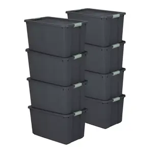 Sterilite 8 Pack 34 Gallon Stackable Plastic Storage Tote Container Organizer Bin with Latching Lid for Home and Garage Organization, Gray