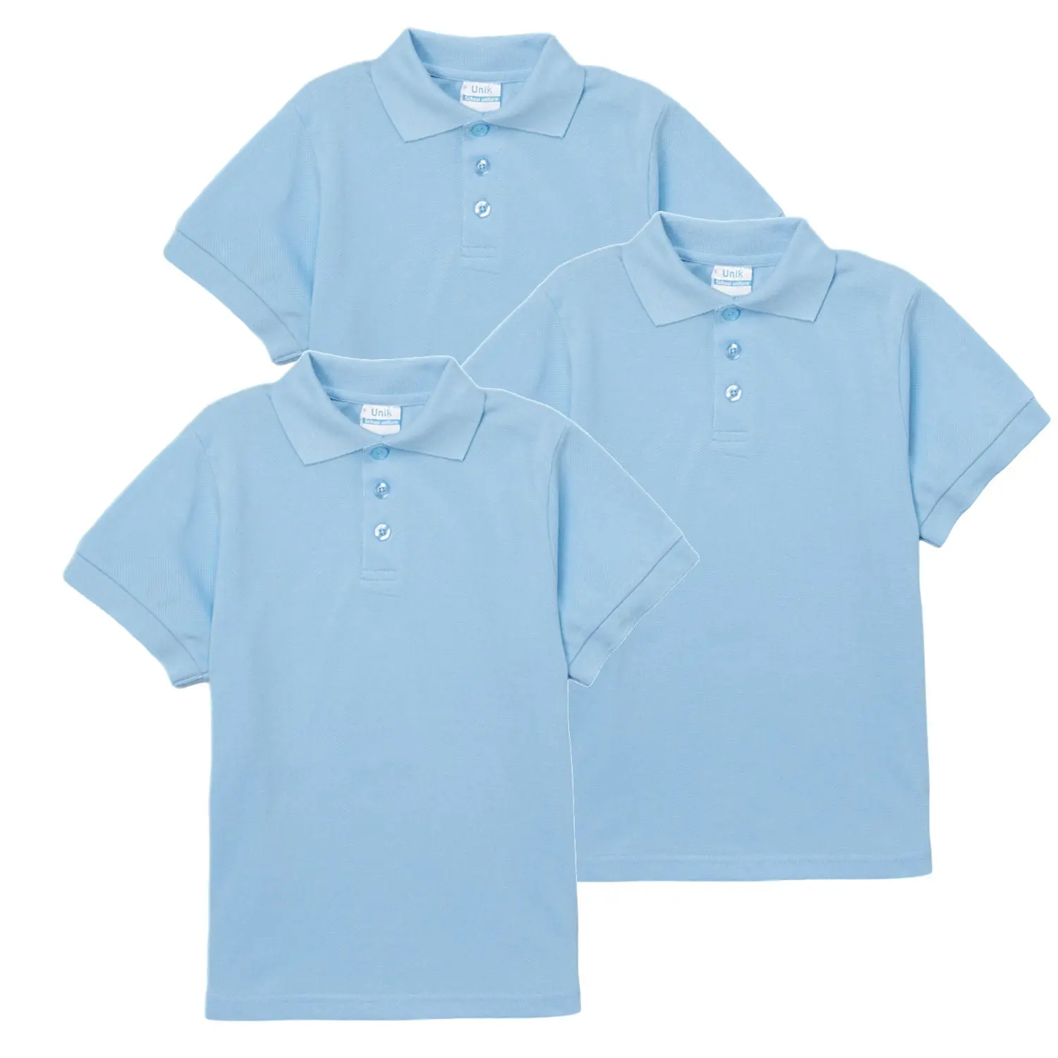 Boy's Premium Quality Pique Polo Uniform Shirt Short Sleeve Sky Blue 3Pack 5-18 BSU01