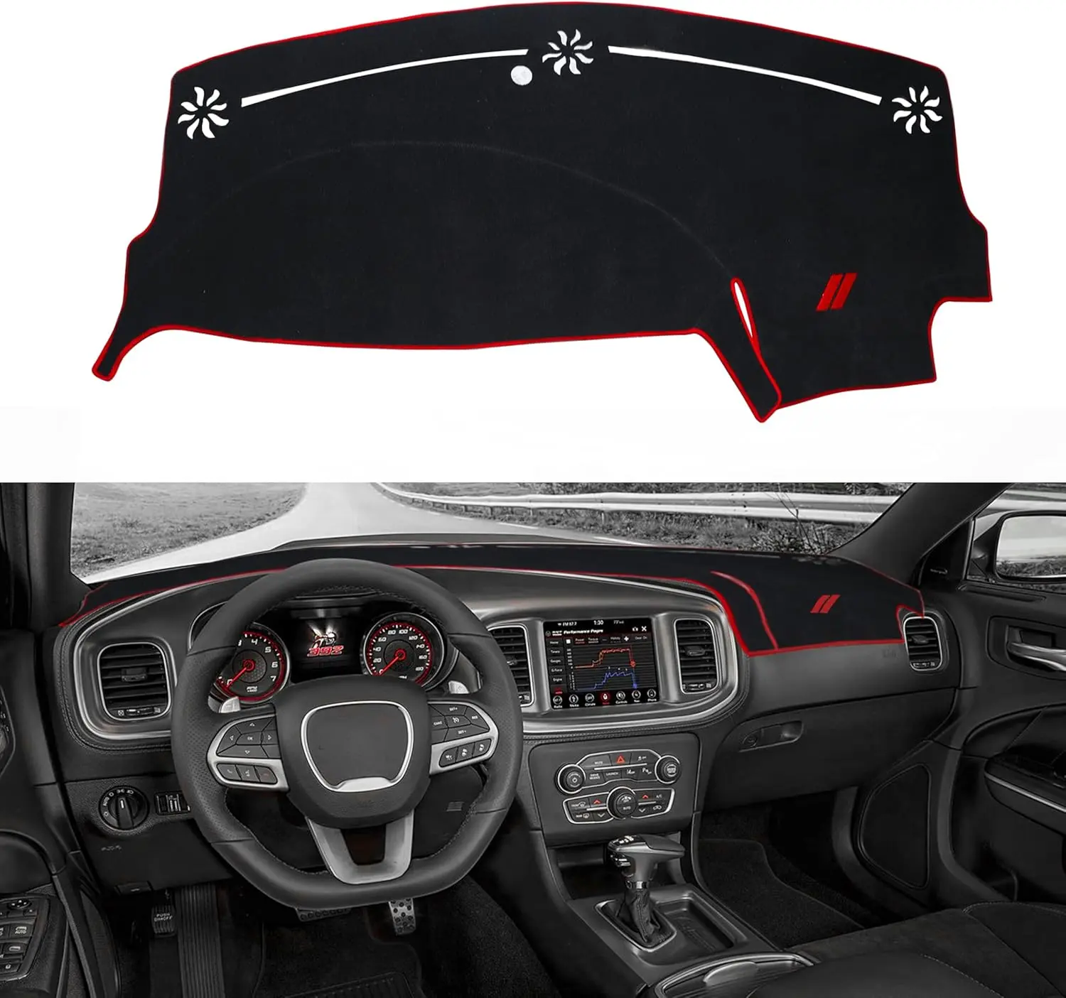Dashboard Cover for  Accessories 2011-2021 2022 2023 Non-Slip Carpet Pad Dash Cover Mat No Glare UV Rays Blocker Sunshade Protector (Red Edge Red Trim
