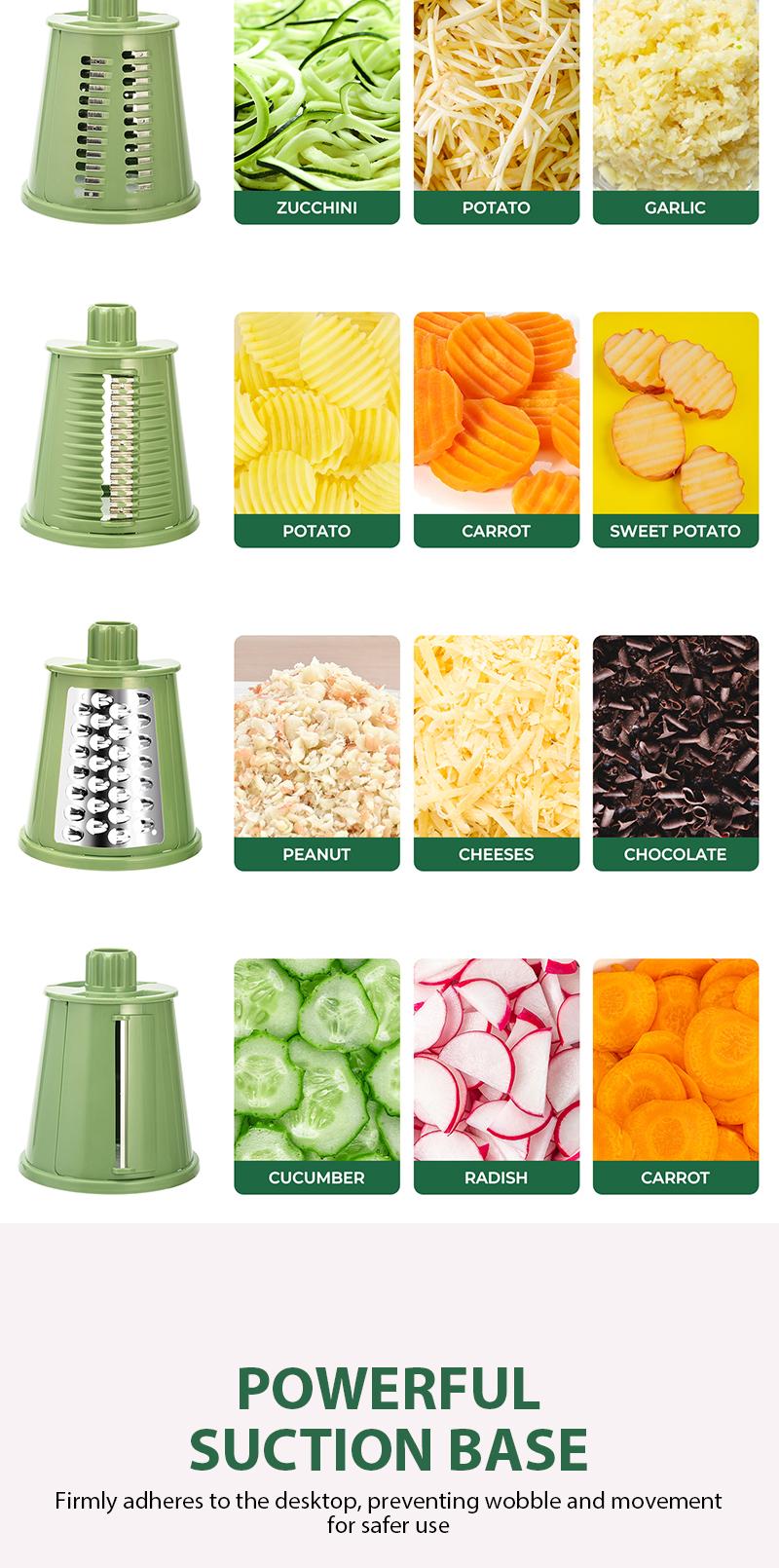 SUSTEAS Rotary Cheese Grater Hand Crank Food Chopper with Handle, 5 Well-Designed Blades, Strong Suction Cup Base, Blade Storage Box, Removable Parts for Simple Cleanup, No Power Home Cooking Tool for Wavy Cuts,sohochic