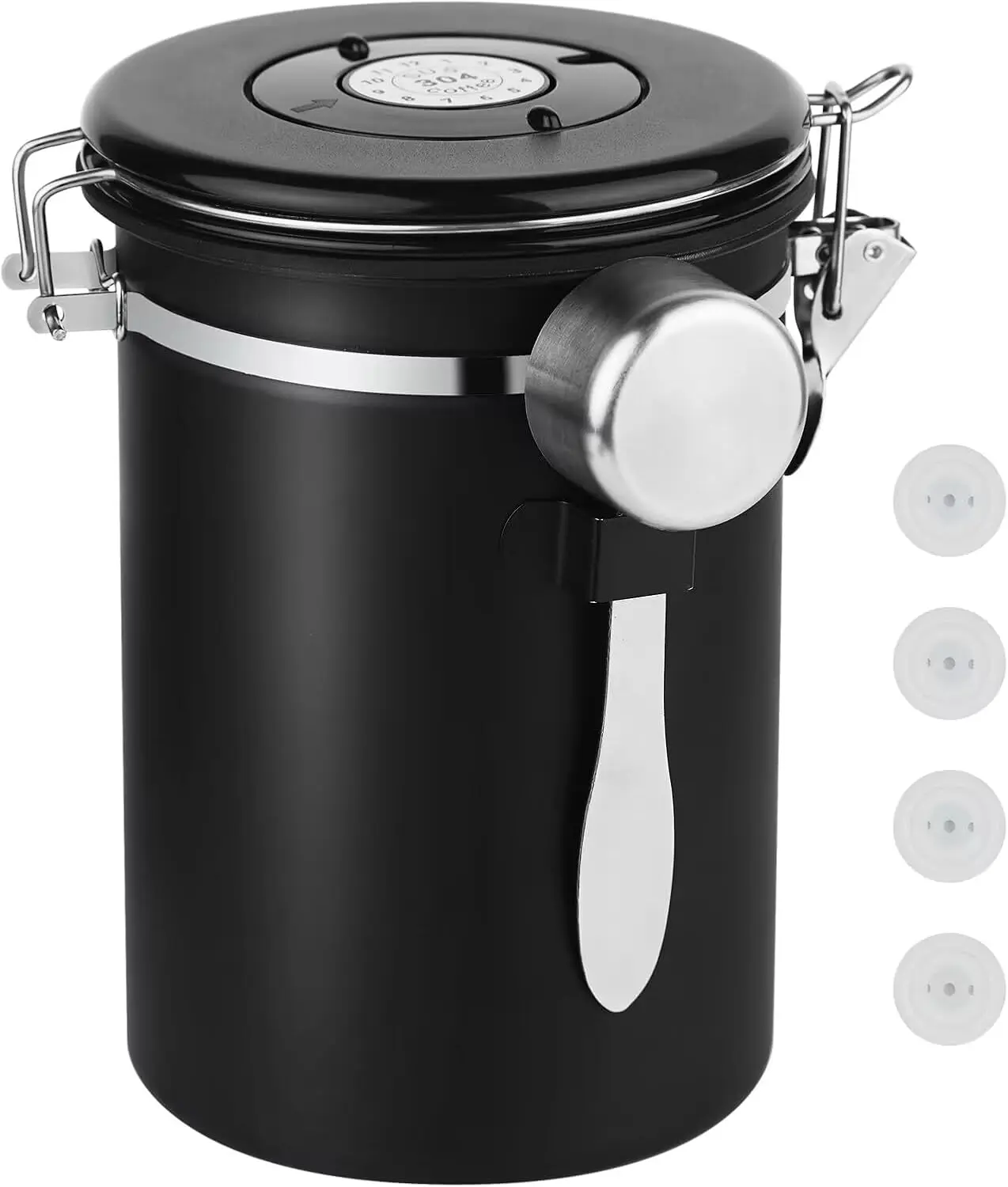 GMOX 22oz 304 Stainless Steel Airtight Coffee Containers with Freshness Lock - Office Kitchen Counter Storage, Dual-Mode 1-Way Degassing Valve, Measuring Scoop for Coffee Beans, Grounds, Tea