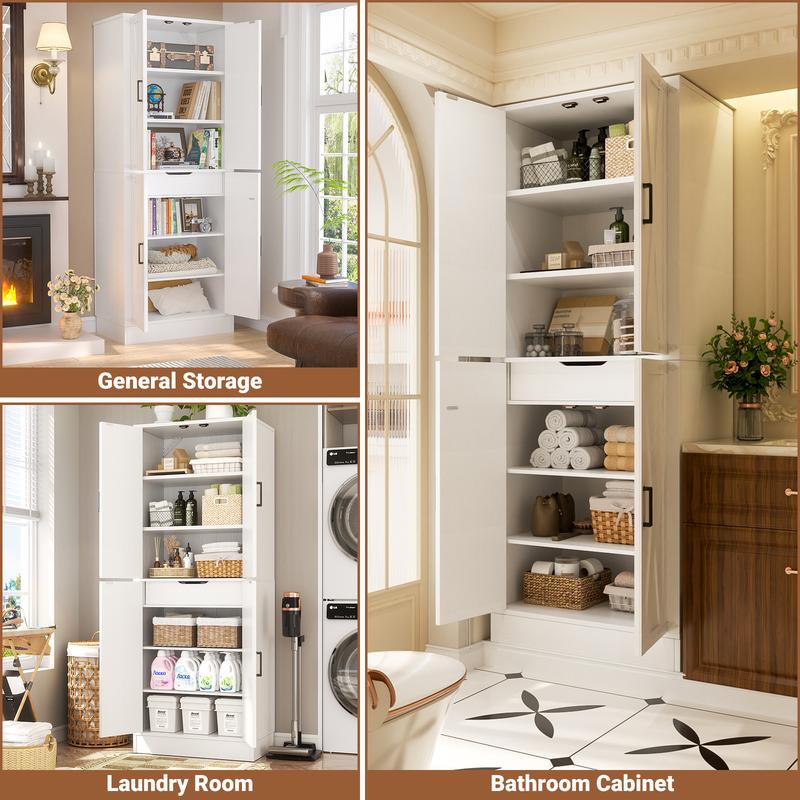 71" Farmhouse Kitchen Pantry Storage Cabinet with Barn Doors, Adjustable Shelves & Drawer Organizer, Versatile Tall Storage Cupboard for Dining Room, Bathroom, Utility Room