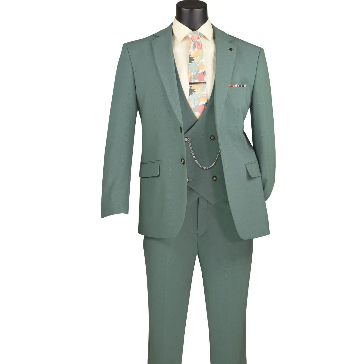 Men’s 3-Piece Modern Fit Super Stretch Suit with Pocket Square and Lapel Pin - Sage