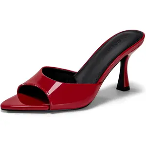 Coutgo Womens Heeled Mules Pointed Peep Toe High Heels Slip On Backless Mule Sandals Dress Shoes