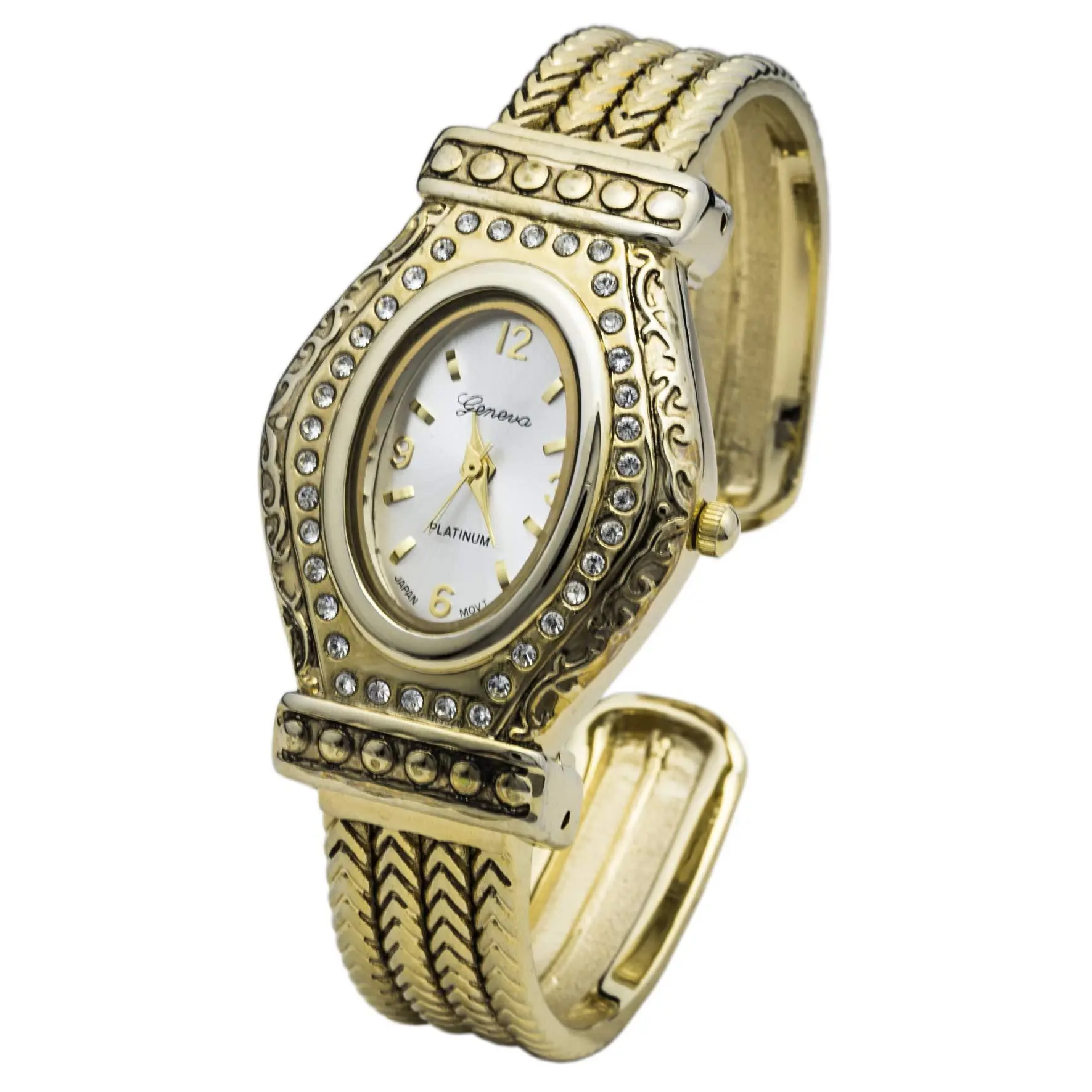 Blekon Collections Quartz Womens 29mm Case Oval Dial Western Style Cuff Bangle Watch