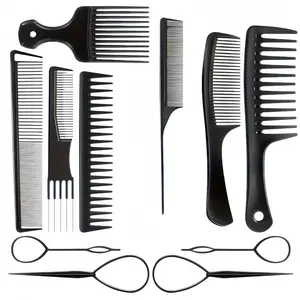 11 PCS Salon grade Black Hair Comb Set, Ergonomic Styling Comb, Equipped with Hair Cutting Tools, Comprehensive Hair Care, Suitable for All Types of Hair, Women's Hair Daily Combing, Styling and Cutting,Christmas Gift