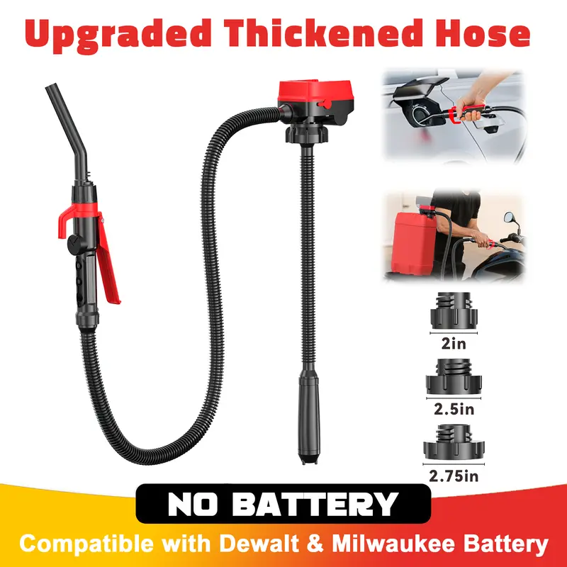 Cordless Fuel Transfer Pump Compatible with DeWalt 20V & Milwaukee 18V Batteries, Battery NOT Included, 3.2 GPM Portable Electric Gas Can Pump with 51'' Hose & 3 Adapters for Diesel Gasoline Oil Water