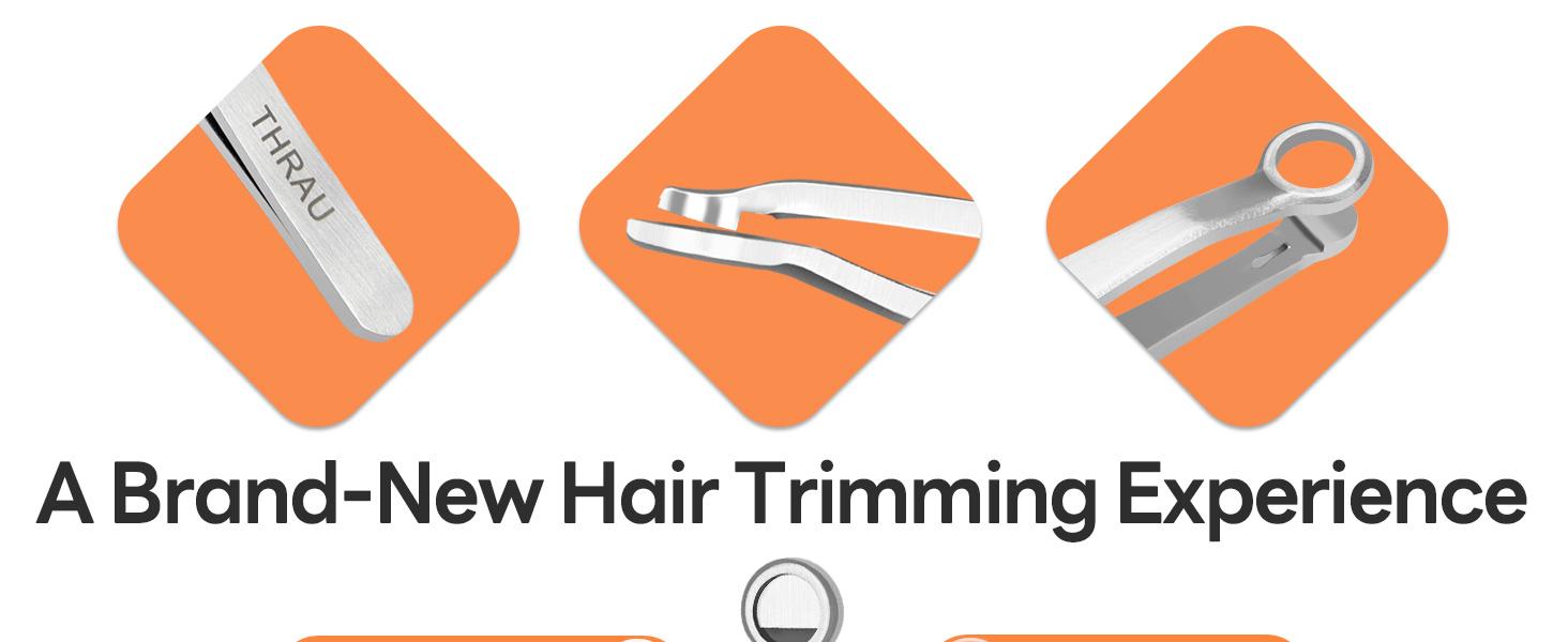 THRAU Nose Hair Trimmer for Men & Women, Stainless Steel Facial Hair Remover for Ear, Eyebrow and Beard, Round tip Trimming Tweezers, Body Grooming Kit