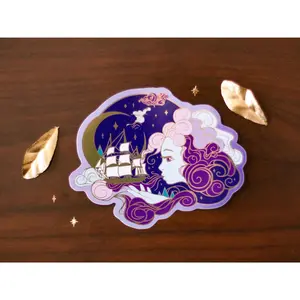 An Ocean of Sky Wind Goddess Night Version Die Cut Gold Mirror Effect Sticker - Die Cut Sticker - Goddess Sticker - Magical Goddess Sticker
