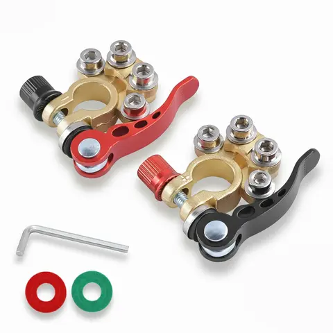 4-Way Quick-Disconnect Battery Terminal Clamp Connectors 2-Piece Set - Vehicle Accessory, Tool-Free Effortless Installation, SAE/JIS A Fit, Universal Fit for Auto/Truck Power Systems