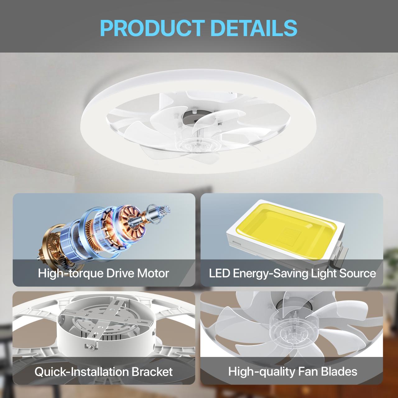 HYPERLITE Dimmable Modern LED Fan Light,Ceiling Fan With Light Remote, 3 LED Color Temperature, 6 Speed Noiseless AC Motor, Timer Setting,Adjustable Brightness,White Fandelier Ceiling Fans for Bedroom,Dining room, Living room, Study,SpringGlowUp