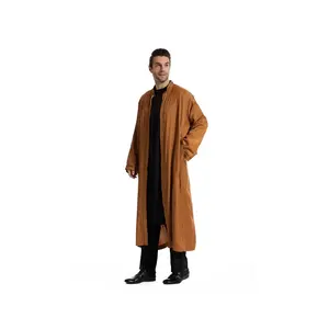 Men's Plus Size Arabic Robe - Heavy-Duty Islamic Abaya with Open Front Closure, Sleeve Floor-Length Islamic Prayer Robe for Ramadan, Eid, Hajj & Umrah - Arabic Traditional Garment (Beige/Black/White/Gray/Navy) - Cultural Muslim Clothing - Hand Washable, S