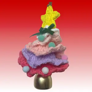 Handmade Crochet Hanging Christmas Tree for Car View Mirror Pastel Colors Star Topper 4 Inch Tall Festive Decoration