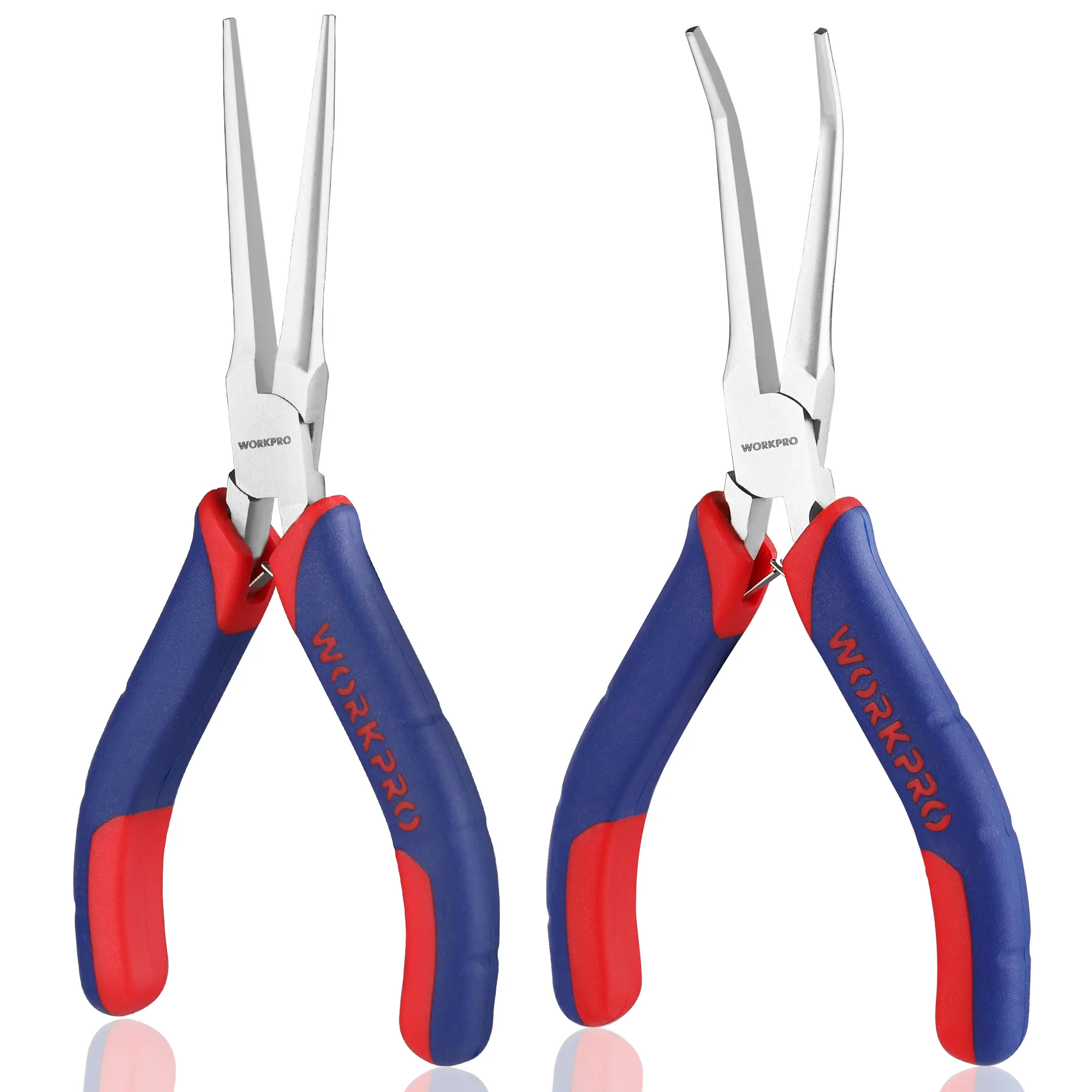 WORKPRO 6" Mini Needle Nose Pliers Set(Smooth Jaw), Long Nose Pliers, Bent Nose Pliers with Comfort Grip Handles, Jewelry Plier For Wire Wrapping, Handmade Craft, Jewelry Making, 6"