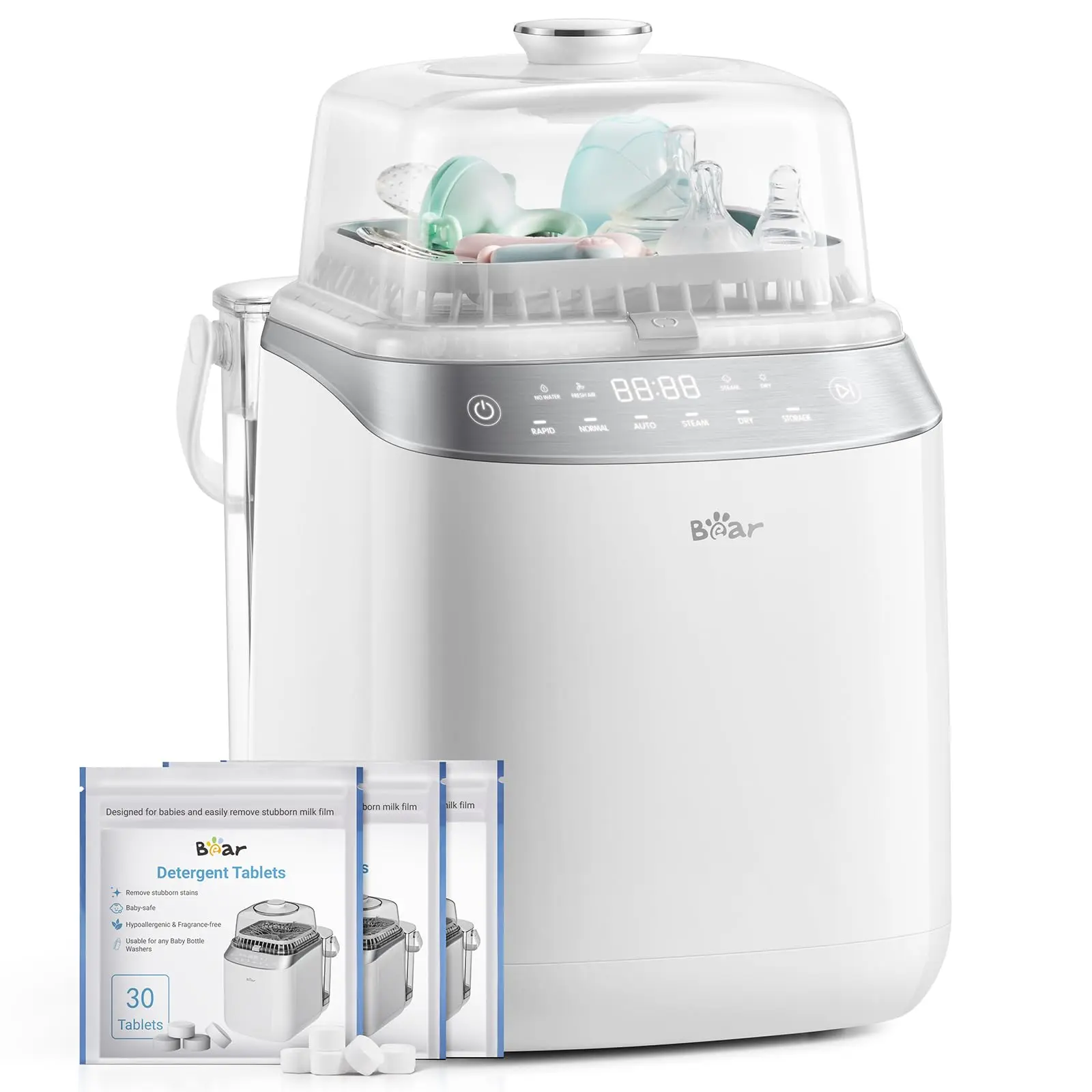 Bear Bottle Washer Pro - All-in-1 Baby Bottle Sterilizer, Washer & Dryer for Pump Parts & Essentials, Includes 90 Detergent Tablets - Effortless Time-Saver