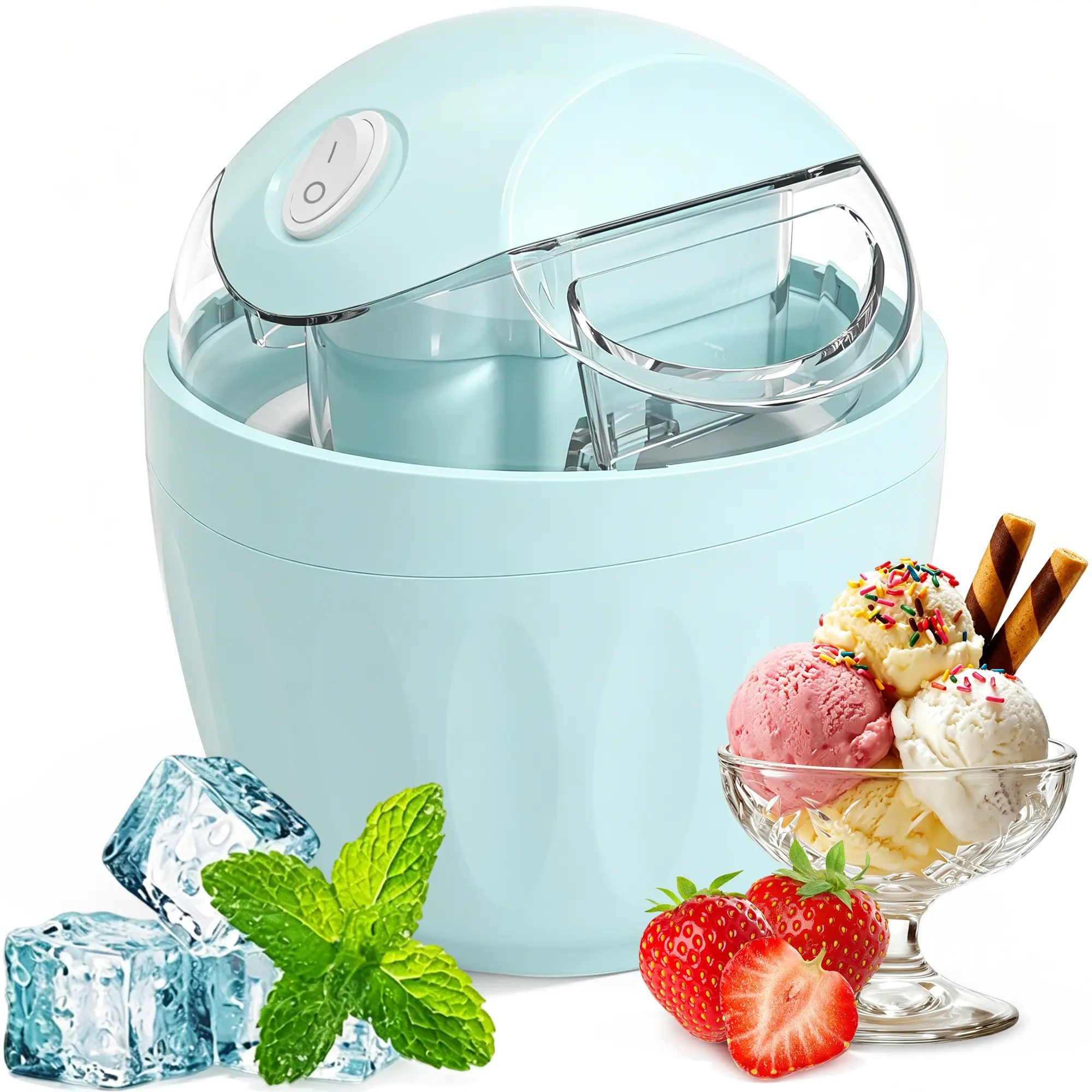Electric Ice Cream Machine (Icecreammachine) - 1-Touch Small Size Kitchen Appliance with Freezer Bowl, Locking Lid, Single Serve Capacity, Effortless Cleanup for Homemade Frozen Yogurt, Sorbet, Gelato, Dorm & Home Essentials
