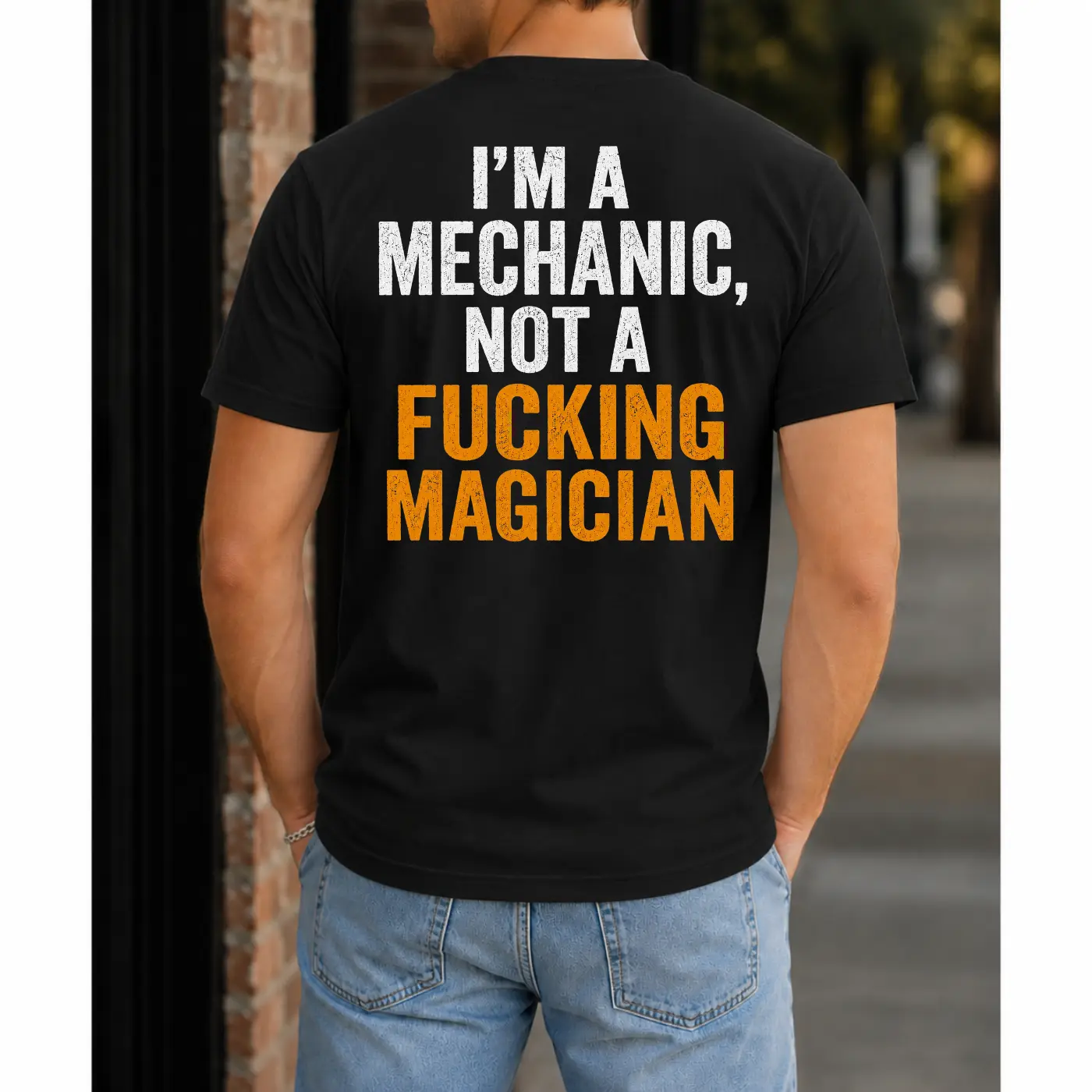 Funny Mechanic Shirt - I'm A Mechanic Not A Magician Graphic Tee, Men's Humorous Auto Repair Crewneck T-Shirt