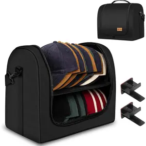 Baseball Cap Organizer Carrier, Hat Bag for Travel and Moving, Cap Traveling Case for Men, Portable Hat Storage box holder for 28 Caps  for Home & On-the-Go (Black)