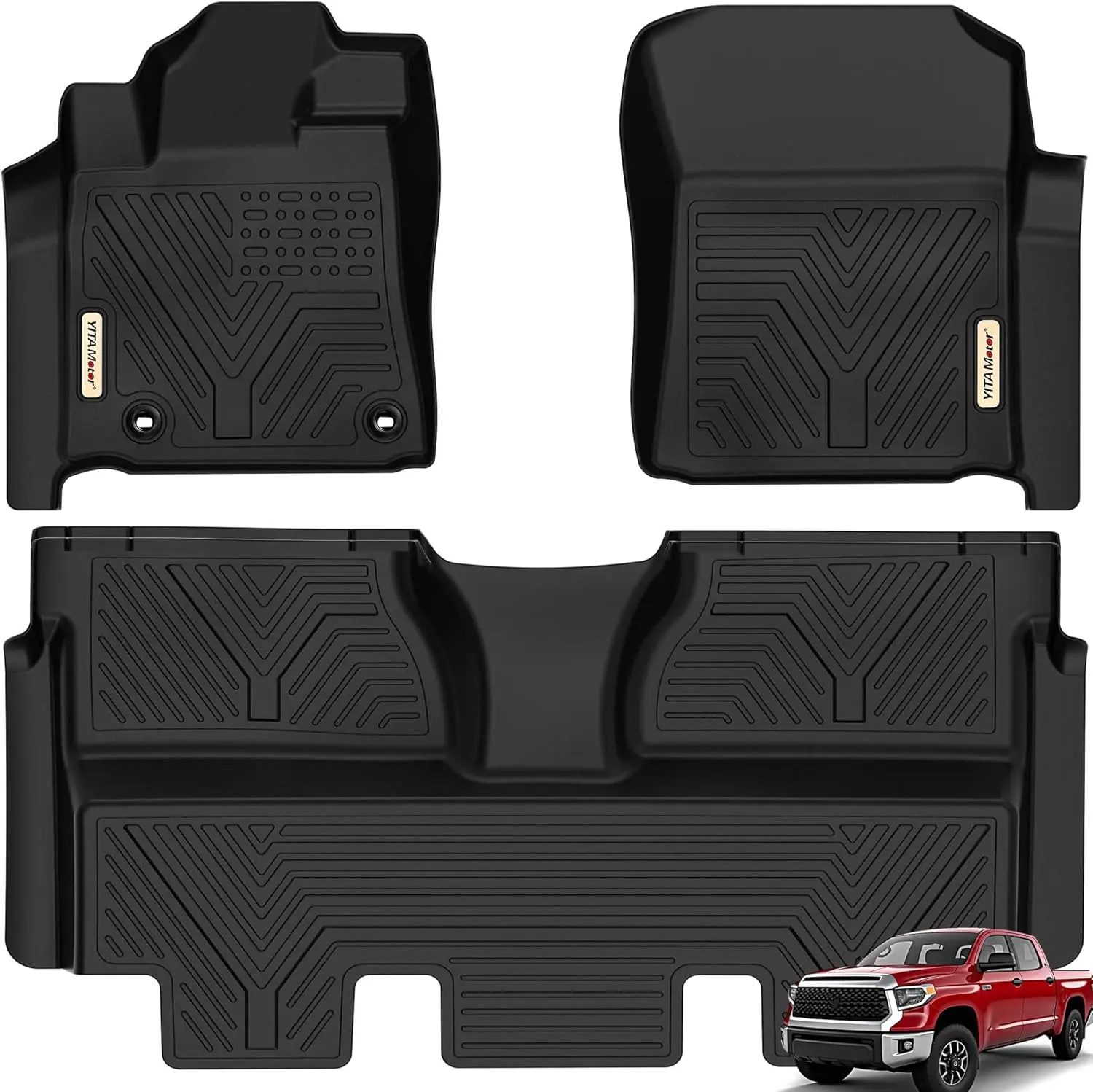 TPE Floor Mats fits 2014-2021 Toyota Tundra Crew Max Cab, All Weather, Waterproof
