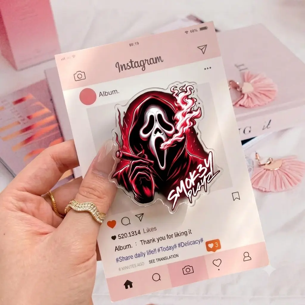 Edgy Ghostface Phone Grip Holder Aesthetic Horror Character Collapsible Stand for Unique Phone Decor