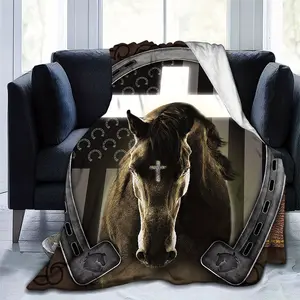 1 piece horse print flannel blanket, gift square blanket soft and comfortable, suitable for adults for home picnics and travel
