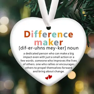 Difference Maker Gifts, Ceramic Heart Keepsake Sign, Christmas Tree Hanging Ornament Decoration, Appreciation Gifts for Teacher Colleague Coworker Boss Leader, Difference Maker Hanging Ceramic Heart Ornament Plaque Sign Keepsake